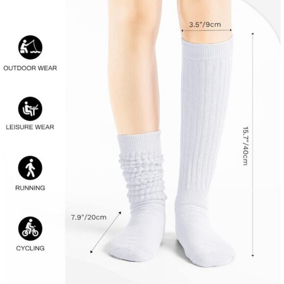 ⚡Women White Imported Cotton Slouch Socks Scrunch Knee High Slouchy Socks - Picture 3 of 7